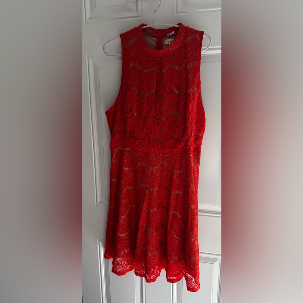 love, Fire Red Lace Midi Dress